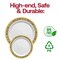 White with Black and Gold Royal Rim Plastic Dinner Plates - 10.25" (120 Plates)
